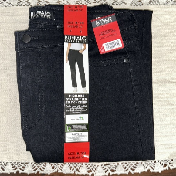 Buffalo by David Bitton High Rise Black Straight Leg Strech Denim Eco Friendly - Picture 9 of 9